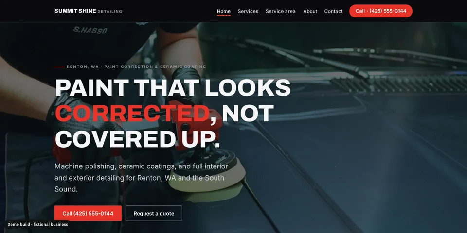 Demo site for Summit Shine Detailing, a fictional auto detailing business